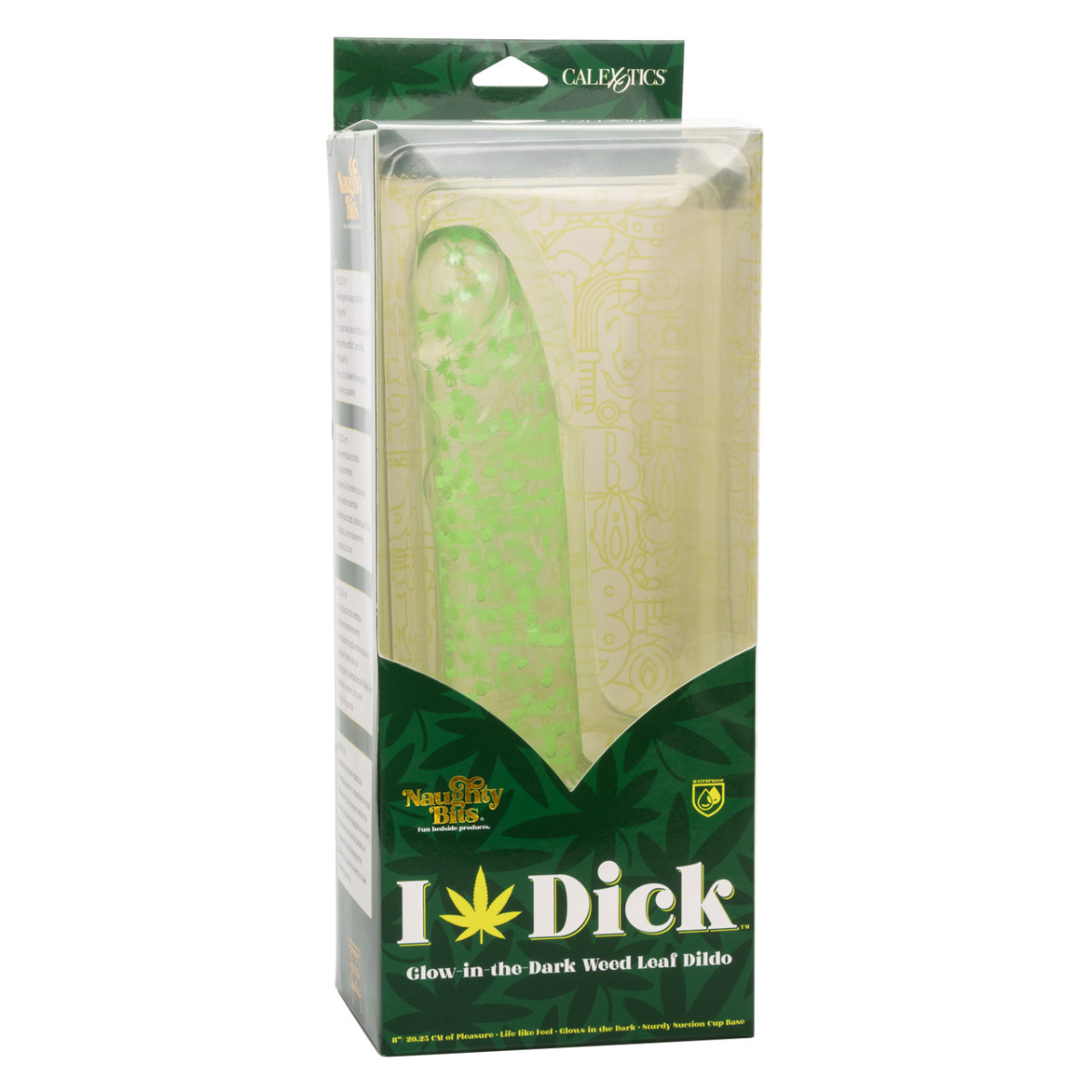 Dildo Realista Glow in the Dark Naughty Bits Weed Leaf 8” con Ventosa - Image 2