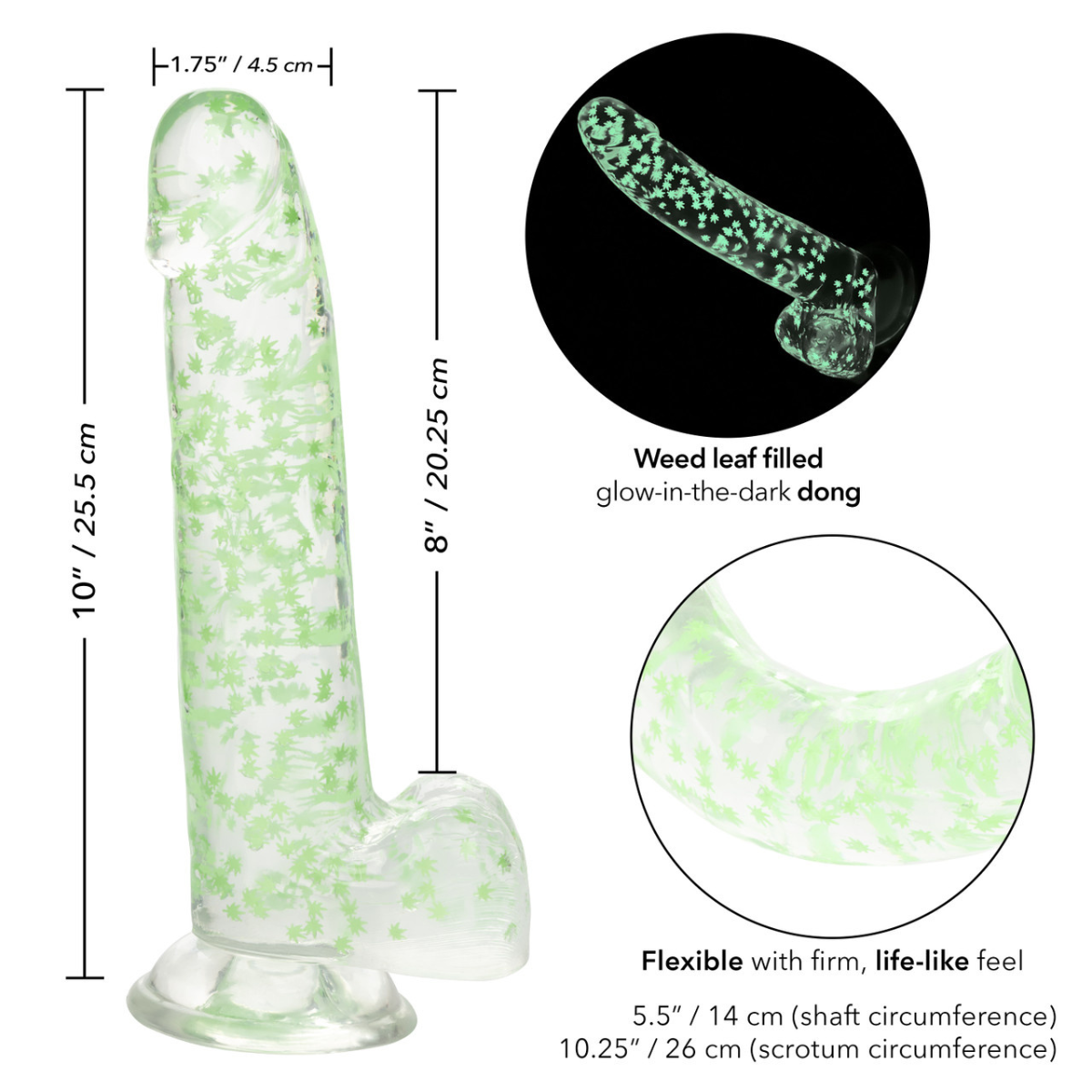 Dildo Realista Glow in the Dark Naughty Bits Weed Leaf 8” con Ventosa - Image 5