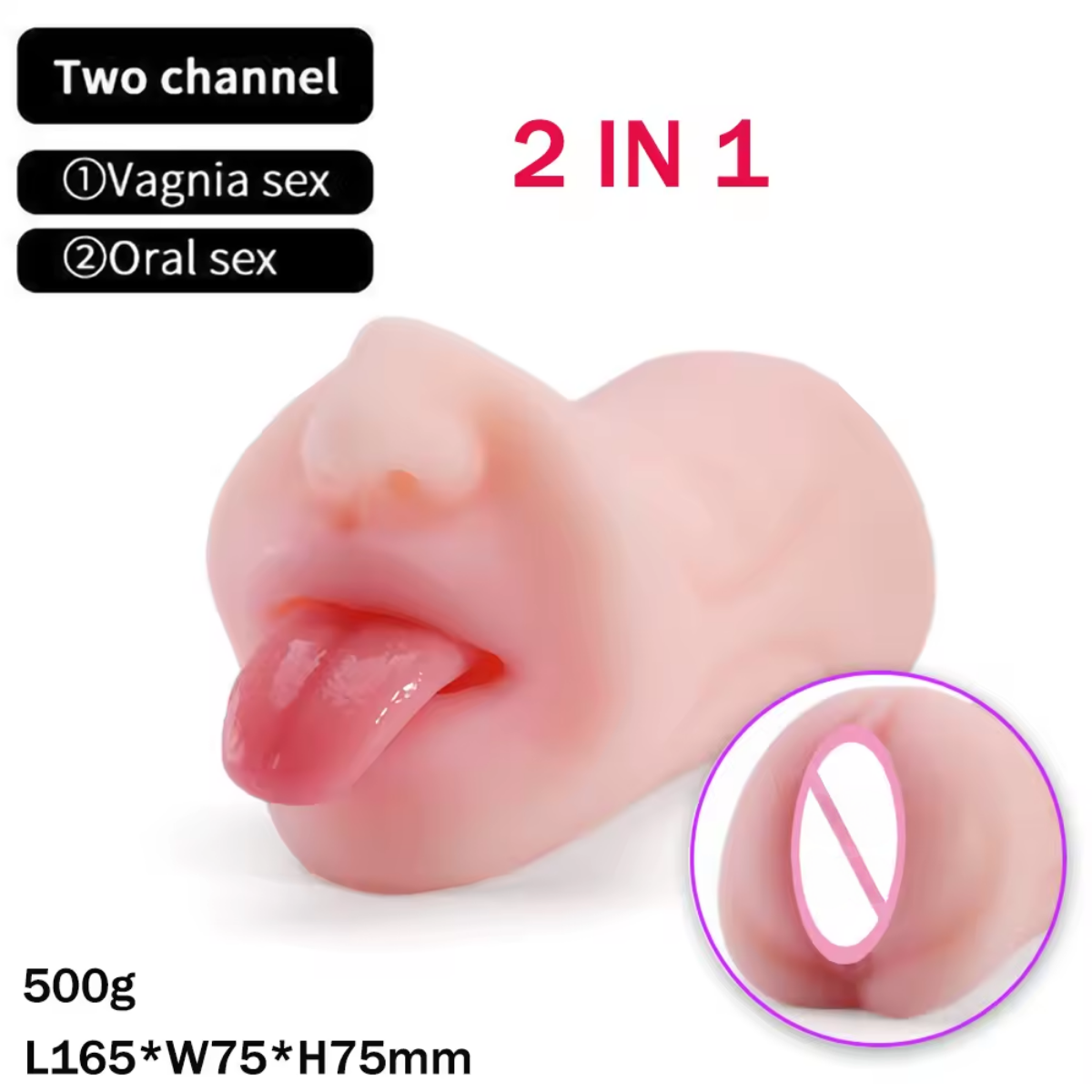 Masturbador Realista 2 en 1 con Orificio Oral y Vaginal | Textura Suave y Ajustada - Image 2