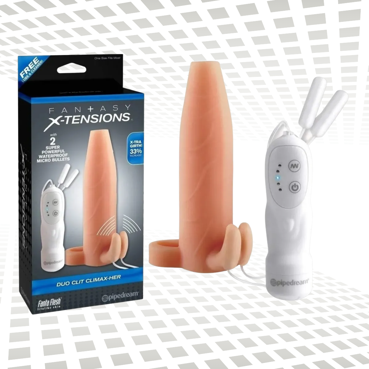Fantasy Xtensions Duo Clit Climax-Her | Funda para Grosor 6” con Vibración Clitorial y Anillo Testicular