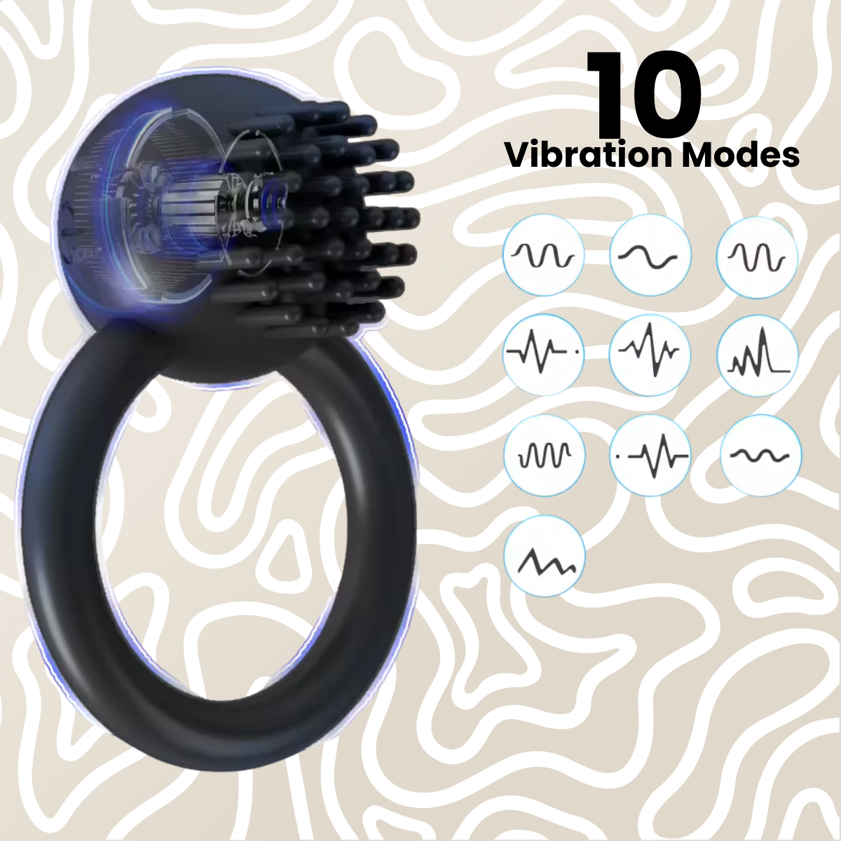 Anillo Vibrador Pene 10 Modos Silicona Recargable Negro
