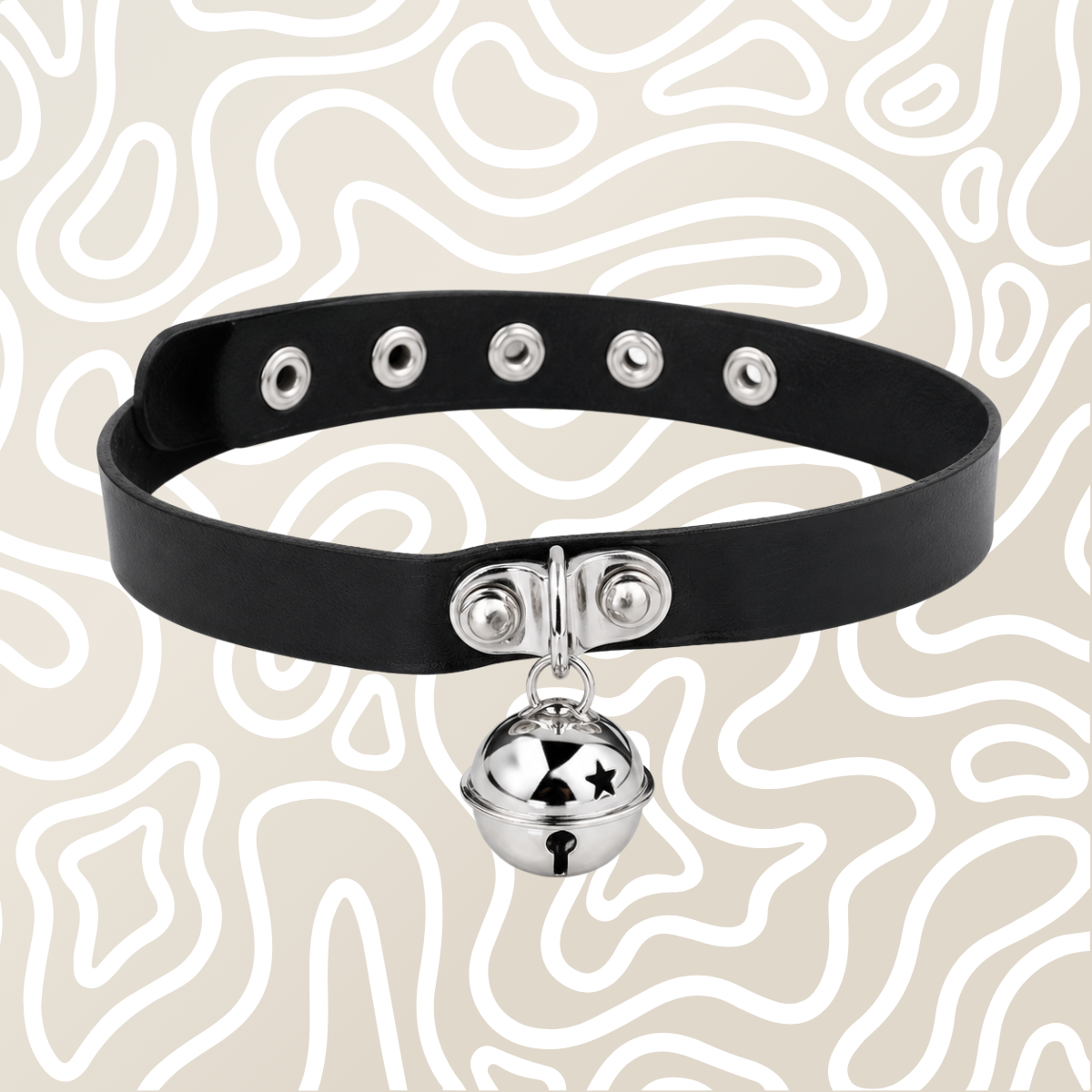 Collar Gargantilla BDSM Negro Con Cascabel Ajustable Adultos
