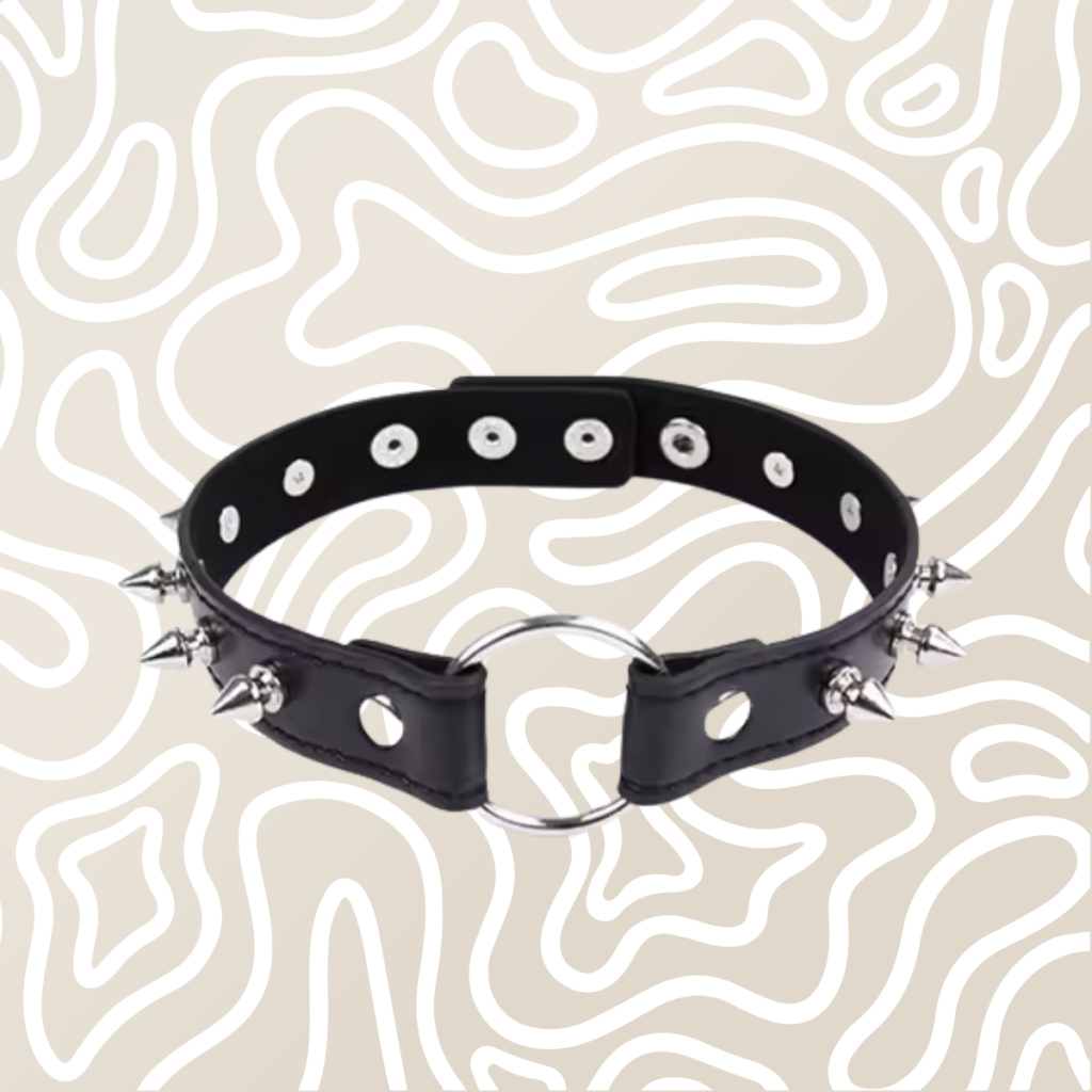 Collar Gargantilla BDSM Negra Con Picos Y Argolla Metalica Ajustable Adultos