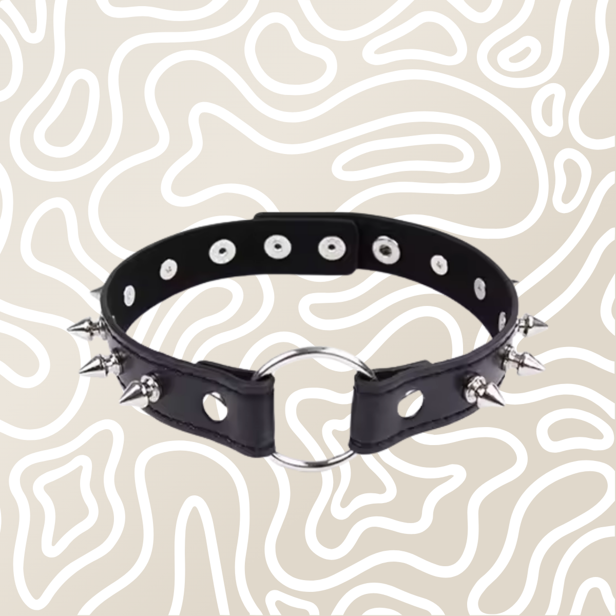 Collar Gargantilla BDSM Negra Con Picos Y Argolla Metalica Ajustable Adultos