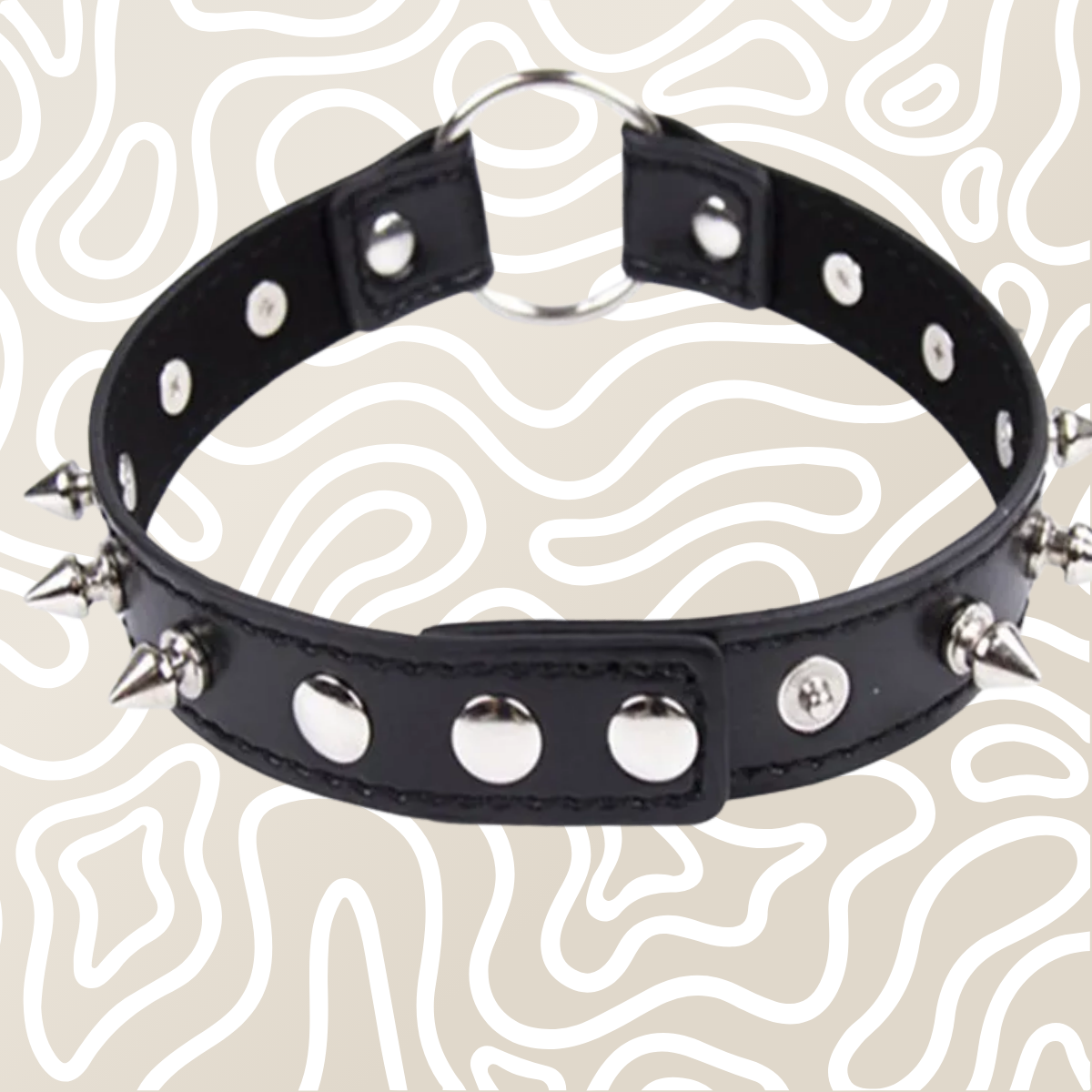Collar Gargantilla BDSM Negra Con Picos Y Argolla Metalica Ajustable Adultos - Image 2