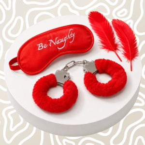 Kit BDSM Antifaz Esposas Y Pluma Para Parejas Rojo