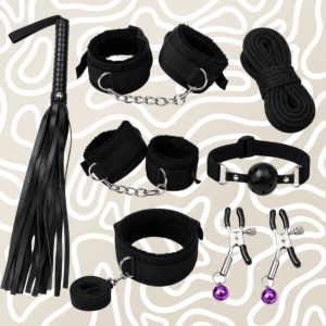 Kit BDSM Para Parejas Con Esposas Mordaza Venda Látigo Y Cuerda Shibari