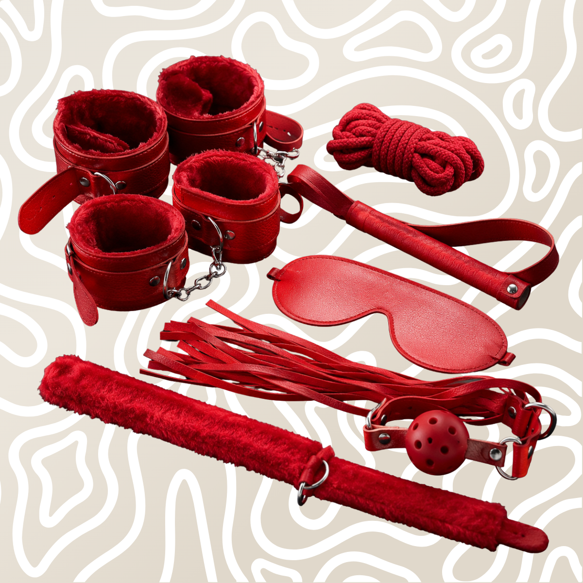 Kit BDSM Para Parejas Con Esposas Mordaza Venda Látigo Y Cuerda Shibari - Image 3