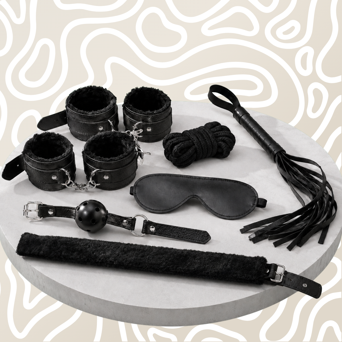 Kit BDSM Para Parejas Con Esposas Mordaza Venda Látigo Y Cuerda Shibari - Image 4