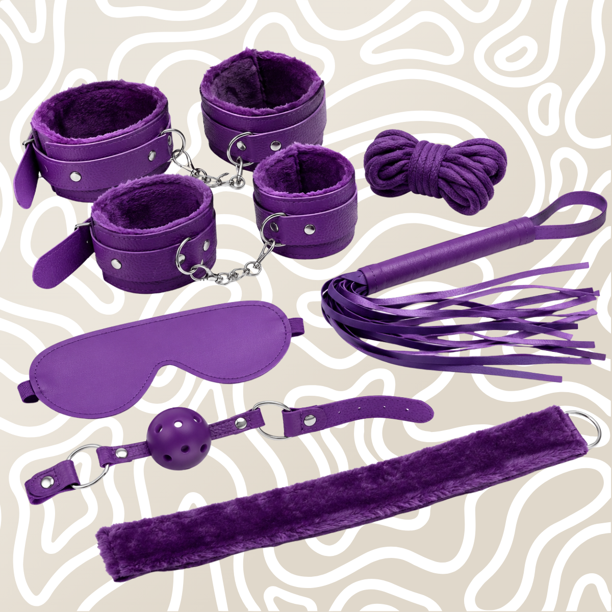 Kit BDSM Para Parejas Con Esposas Mordaza Venda Látigo Y Cuerda Shibari - Image 5