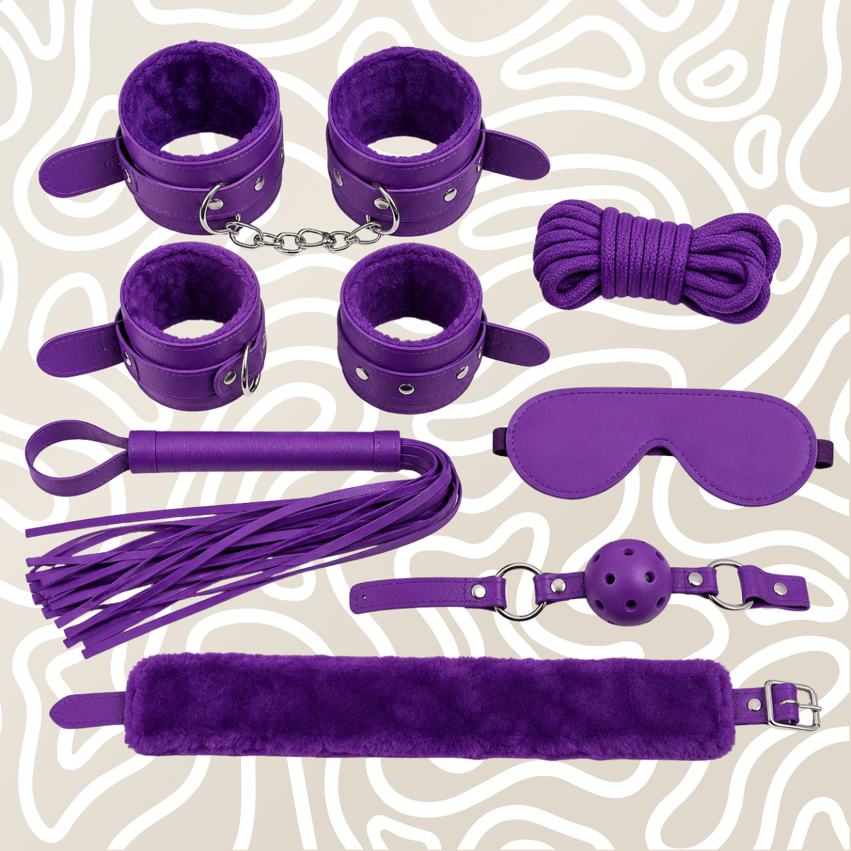 Kit BDSM Para Parejas Con Esposas Mordaza Venda Látigo Y Cuerda Shibari - Image 7