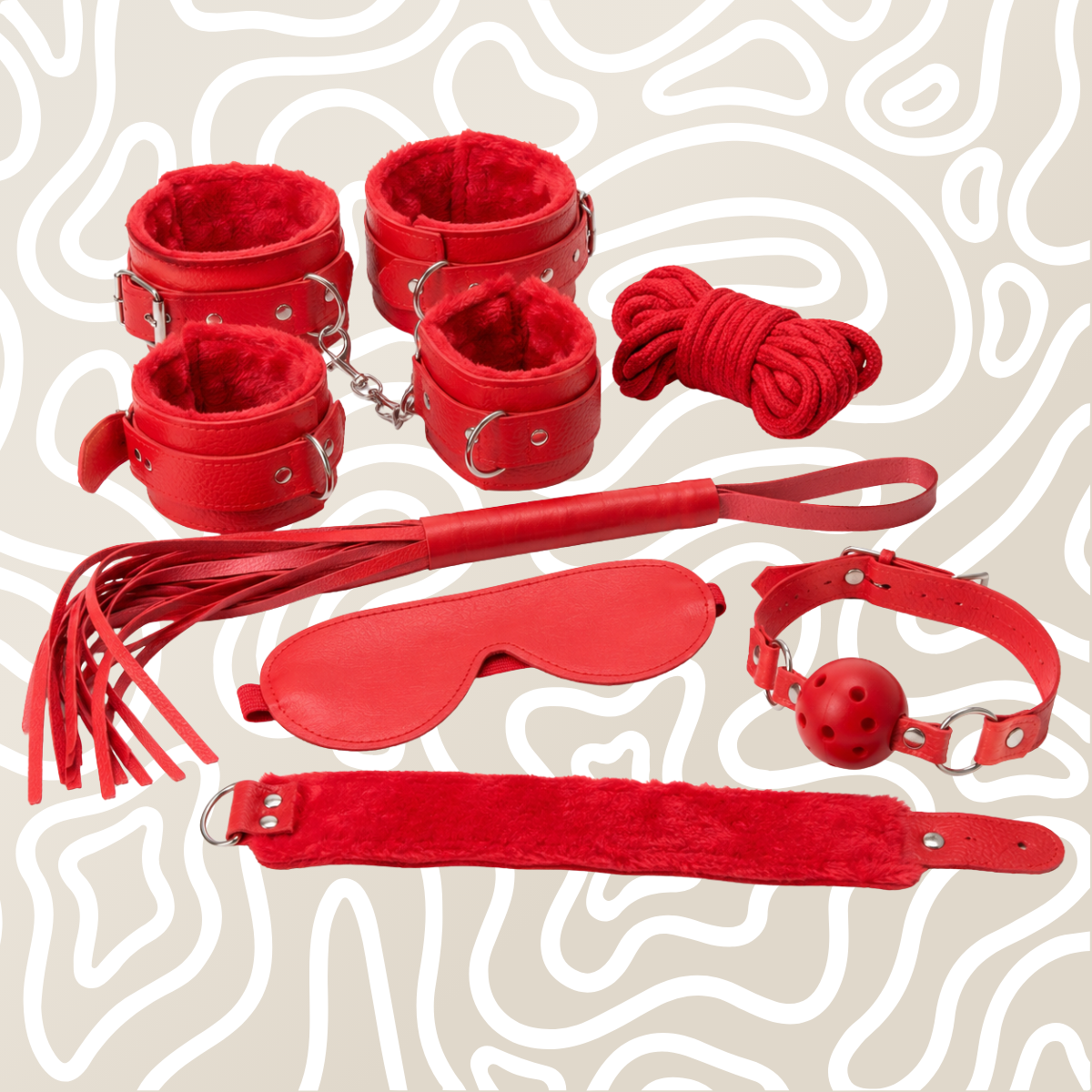 Kit BDSM Para Parejas Con Esposas Mordaza Venda Látigo Y Cuerda Shibari - Image 8