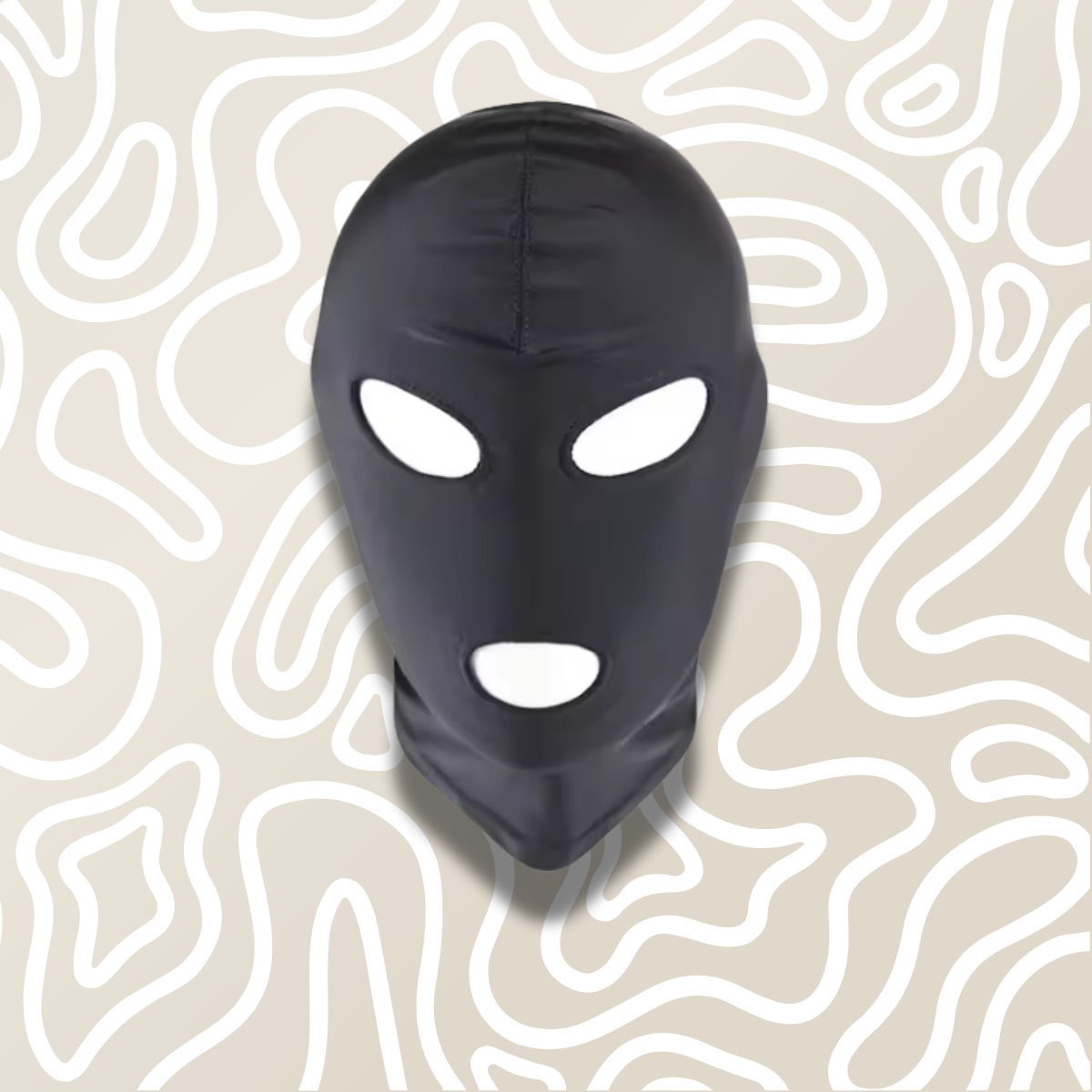 Mascara BDSM Negra Tipo Satinada Con Aberturas Ojos Y Boca