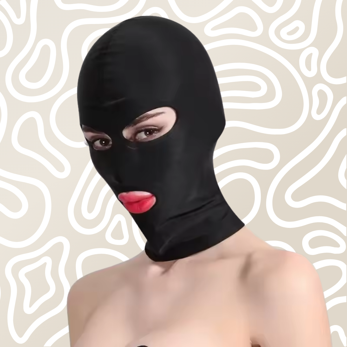 Mascara BDSM Negra Tipo Satinada Con Aberturas Ojos Y Boca - Image 3