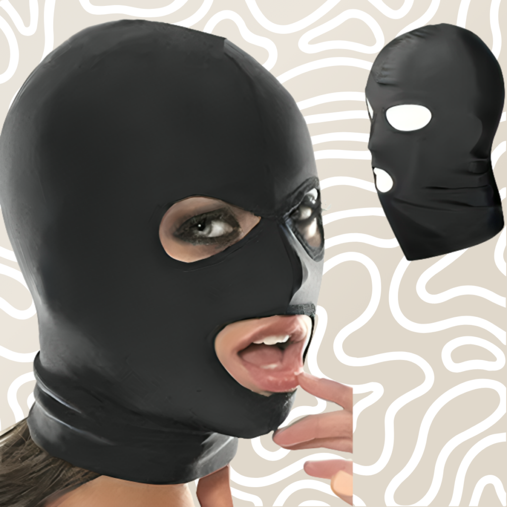 Mascara BDSM Negra Tipo Satinada Con Aberturas Ojos Y Boca
