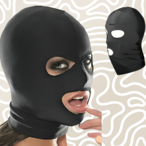 Mascara BDSM Negra Tipo Satinada Con Aberturas Ojos Y Boca: imagen 8