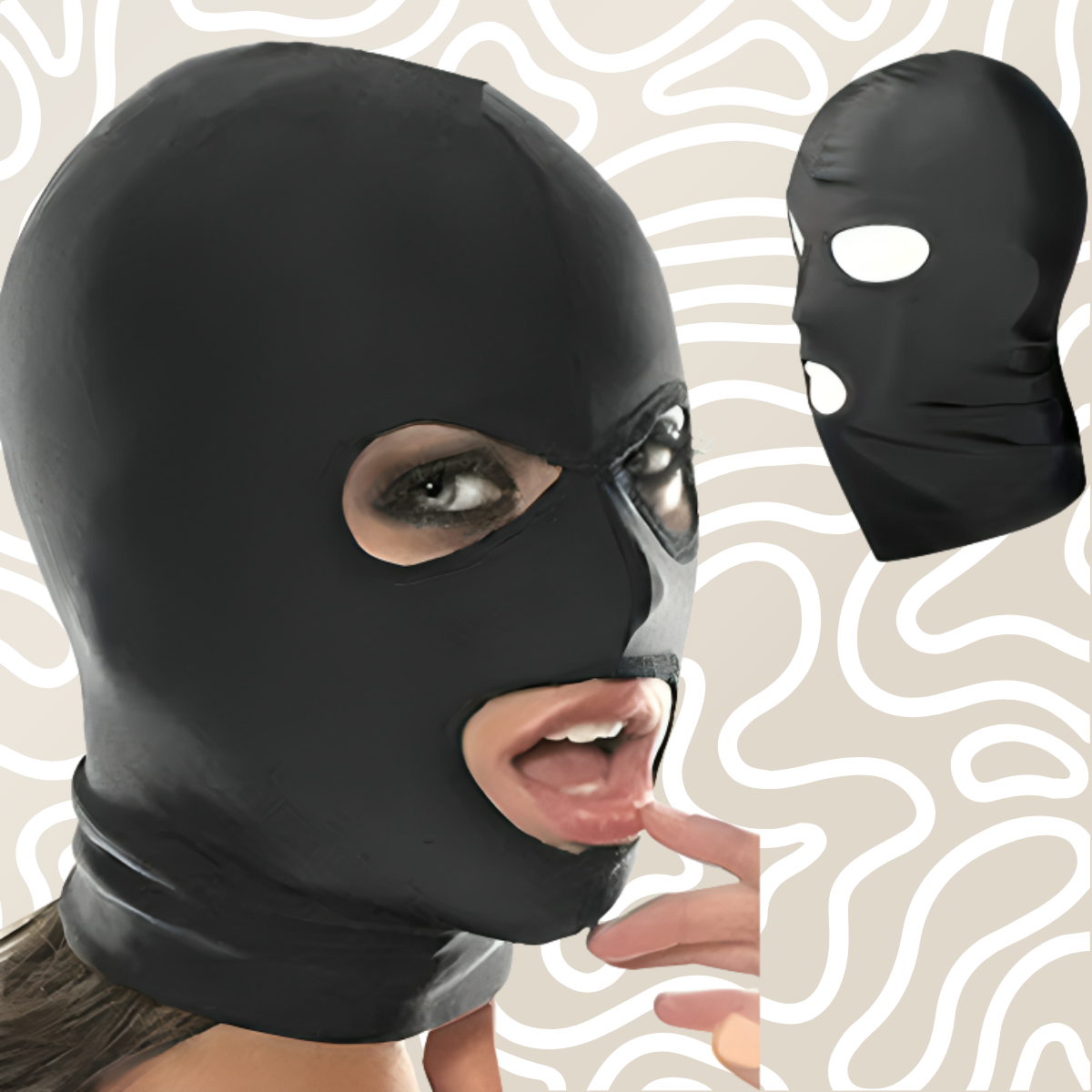 Mascara BDSM Negra Tipo Satinada Con Aberturas Ojos Y Boca - Image 8