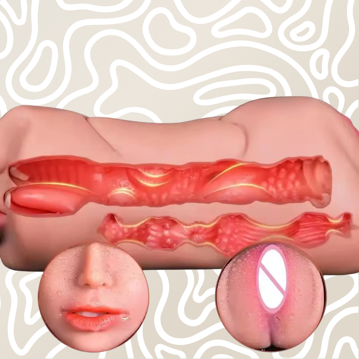 Masturbador Masculino 2 En 1 Boca Y Vagina Realista 17cm: imagen 2