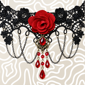 Gargantilla Choker Encaje Negro Rosa Roja Dije Vintage Mujer: imagen 7