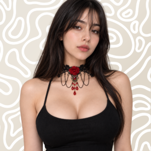 Gargantilla Choker Encaje Negro Rosa Roja Dije Vintage Mujer: imagen 8