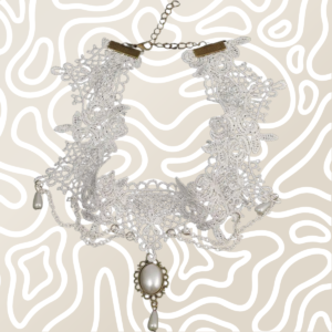 Collar Gargantilla Encaje Blanco Perlas Dije Vintage Mujer: imagen 1