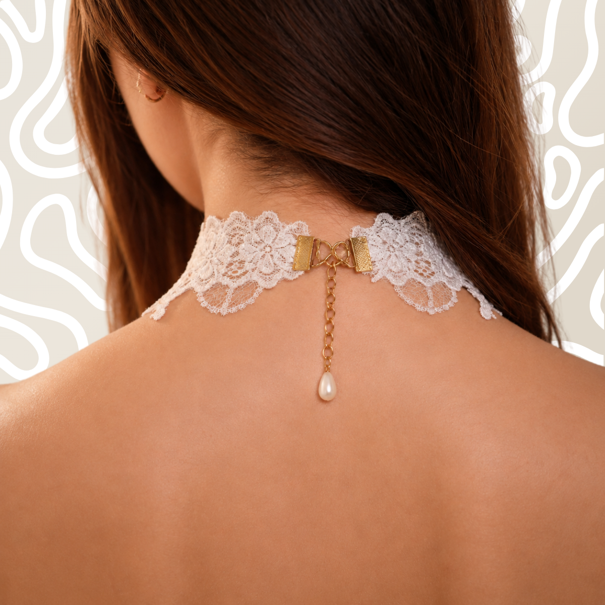 Collar Gargantilla Encaje Blanco Perlas Dije Vintage Mujer: imagen 2