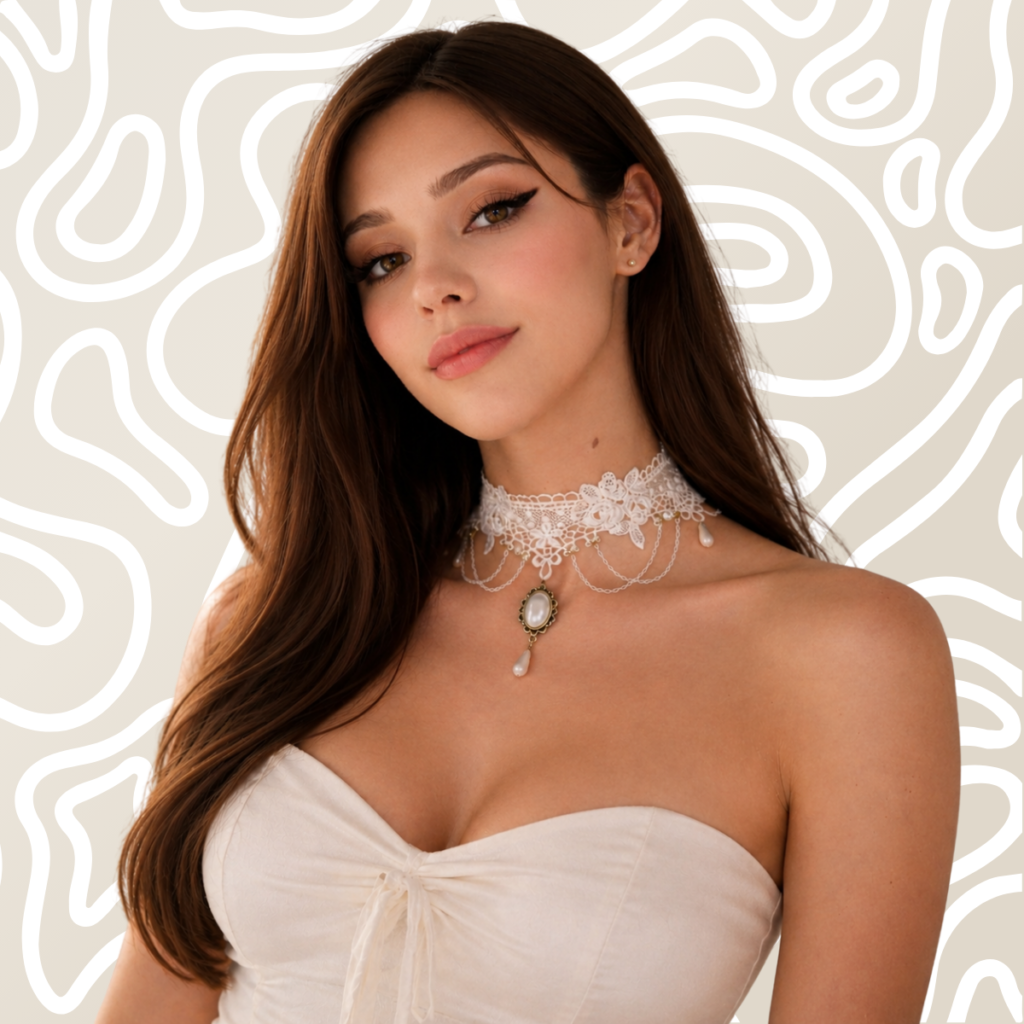 Collar Gargantilla Encaje Blanco Perlas Dije Vintage Mujer