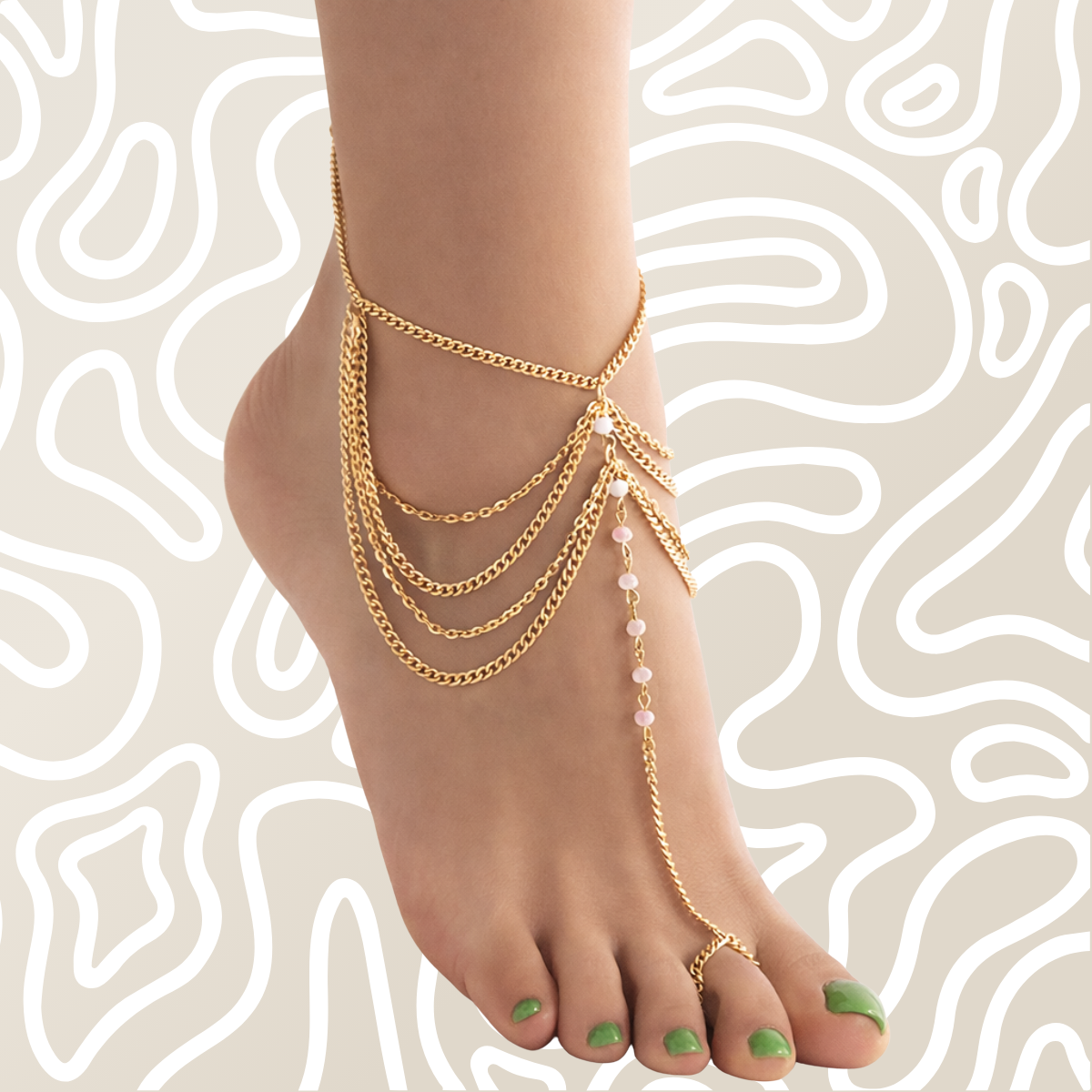 Tobillera Cadena Dorada Con Anillo Para Dedo Pie Mujer Elegante: imagen 3
