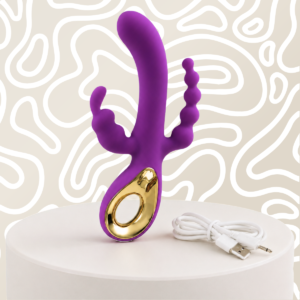 Vibrador Triple Recargable con Conejo y Bolas Anales Silicona con Agarre